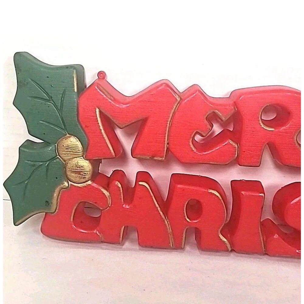 Merry Christmas Wall Hanging VTG Sign Molded Plastic 15